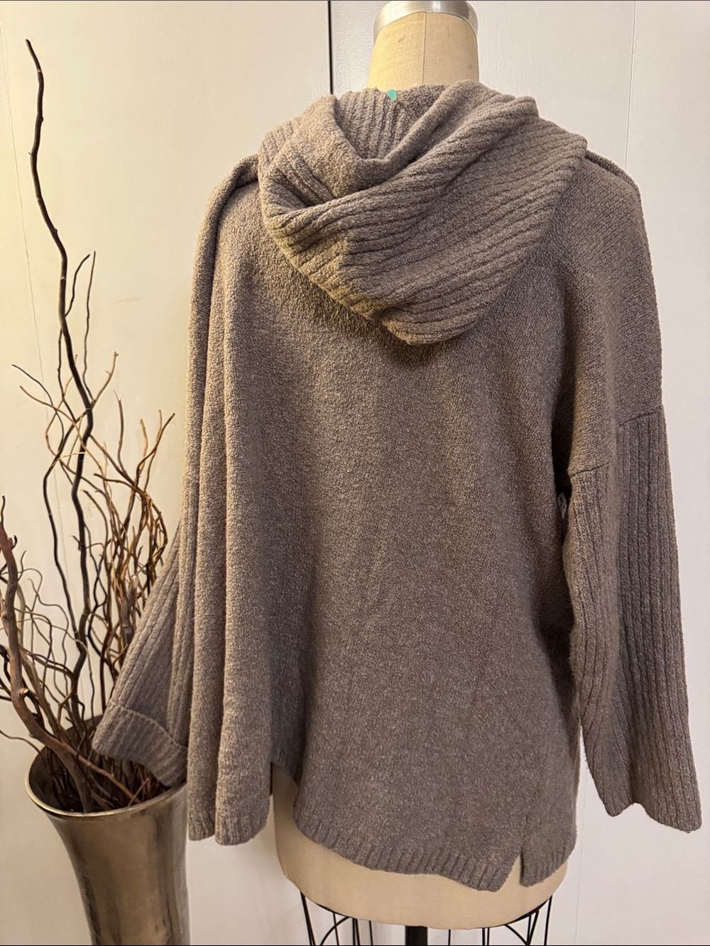 Oversized Cowl Neck Hoodie Sweater in Taupe - Picture 5 of 6